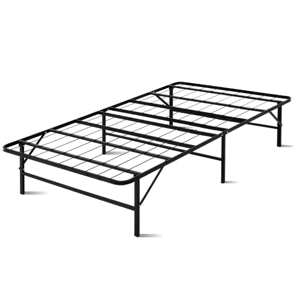 Cheap Baby Direct Artiss Folding Bed Frame Metal Bed Base King Single Size Portable Black