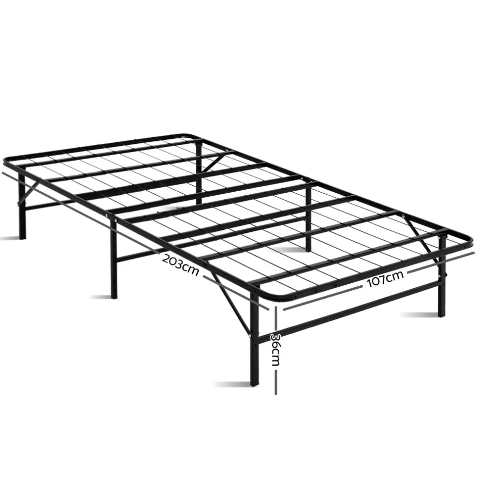 Cheap Baby Direct Artiss Folding Bed Frame Metal Bed Base King Single Size Portable Black
