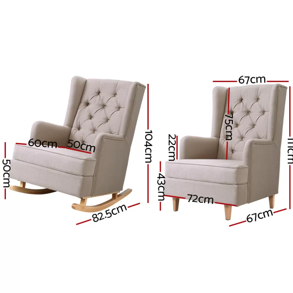 Cheap Baby Direct Artiss Rocking Armchair Feedining Chair Fabric Armchairs Lounge Recliner Beige