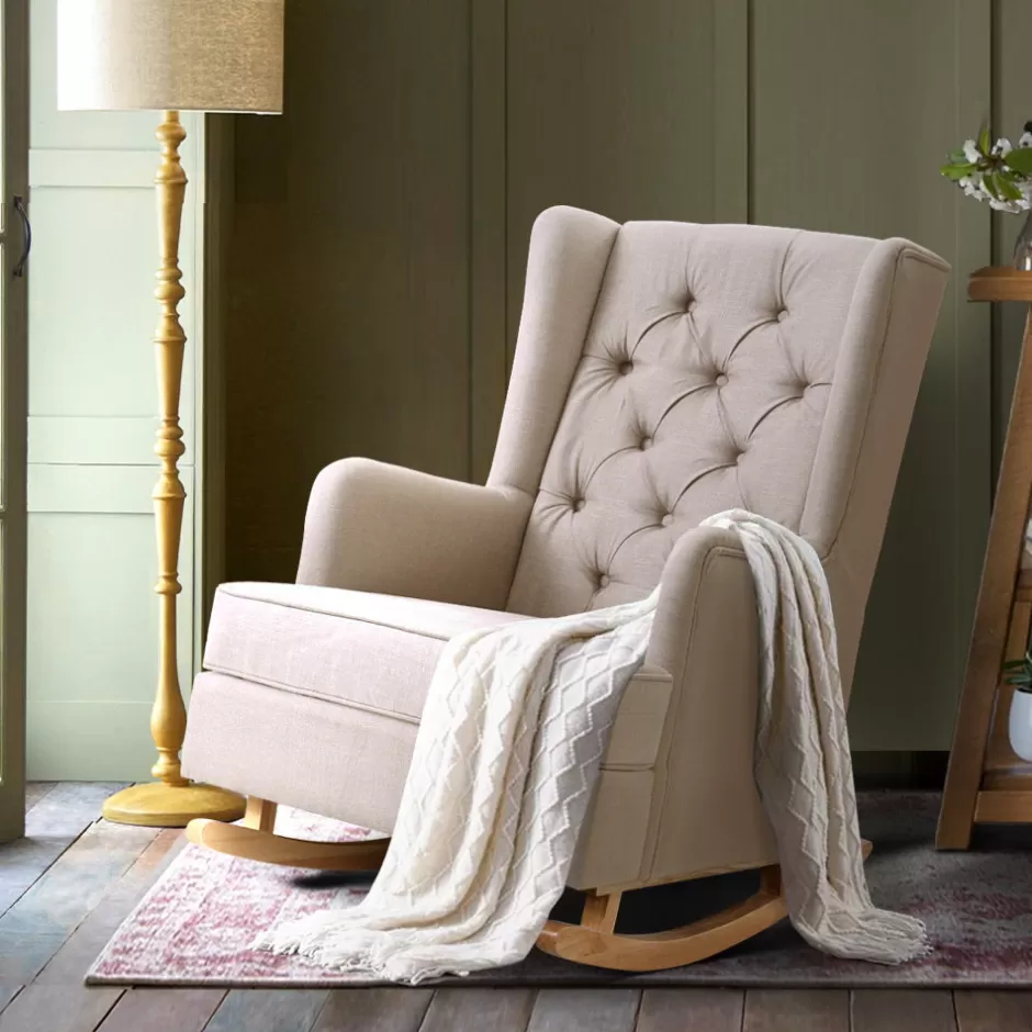 Cheap Baby Direct Artiss Rocking Armchair Feedining Chair Fabric Armchairs Lounge Recliner Beige