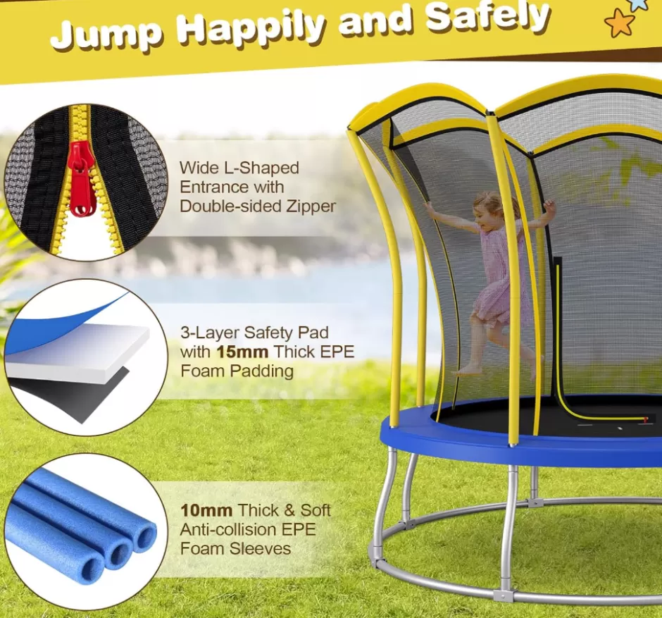 Hot Baby Direct 8FT/ 10FT Kids Trampoline, Outdoor Backyard Trampoline w/Unique Flower Shape