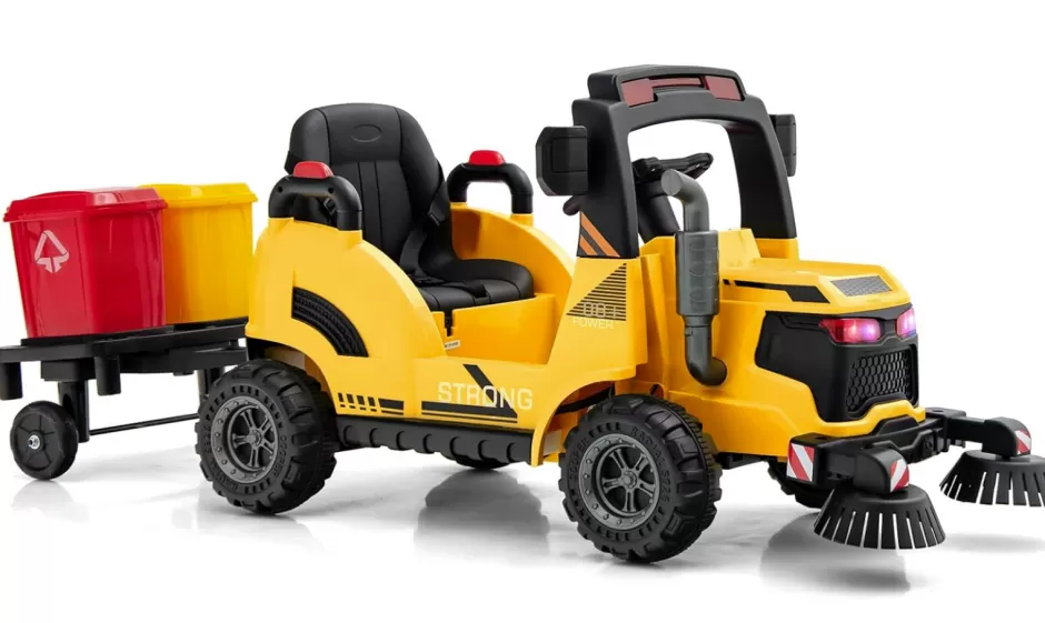 Best Baby Direct  Kids Electric Ride-On Car, 12V Street Sweeper Truck w/2 Rotating Brushes & 2 Removable Rubbish Bins
