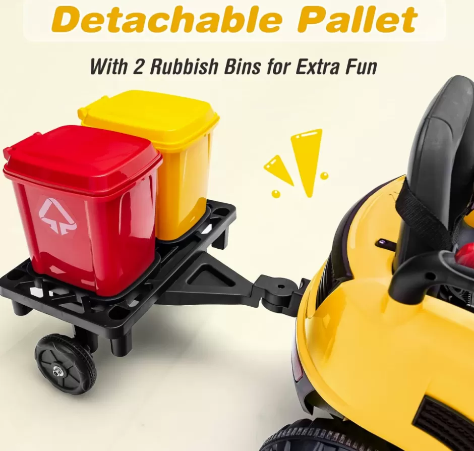 Best Baby Direct  Kids Electric Ride-On Car, 12V Street Sweeper Truck w/2 Rotating Brushes & 2 Removable Rubbish Bins