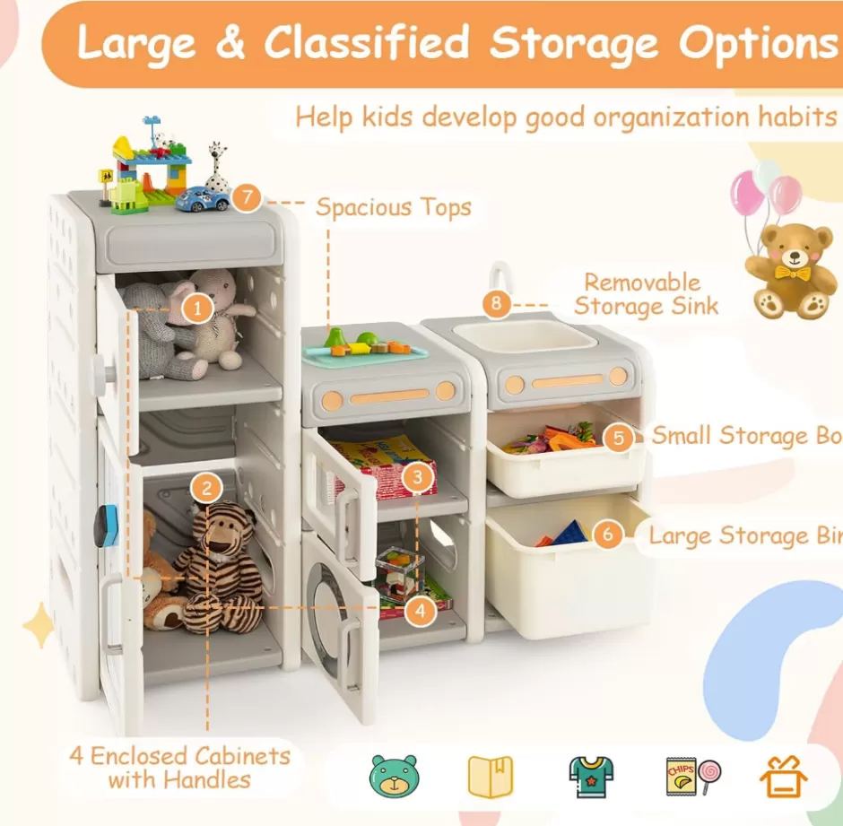 Clearance Baby Direct  Kids Toy Storage Organiser, Toy Chest and Bookshelf w/Magnetic Whiteboard