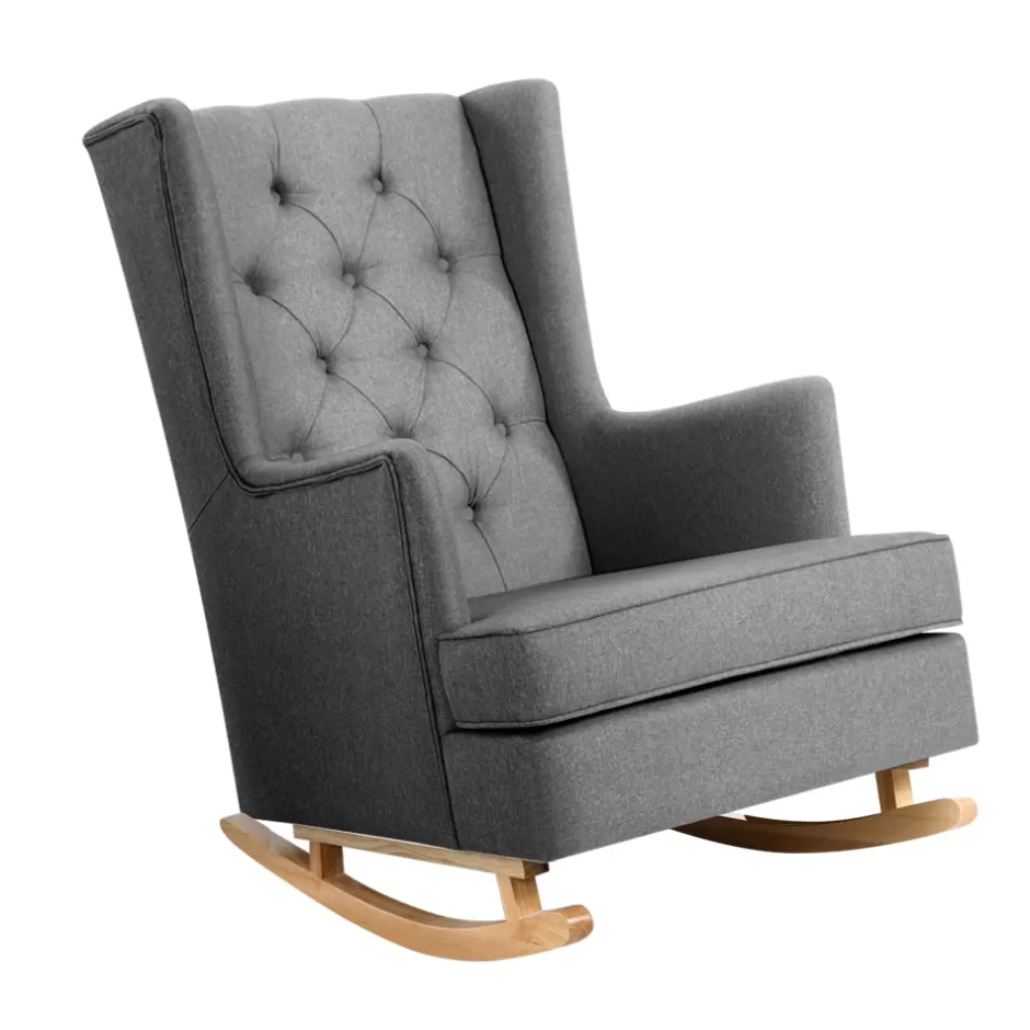 Flash Sale Baby Direct Rocking Armchair Feeding Chair Linen Fabric Lounge Retro Grey