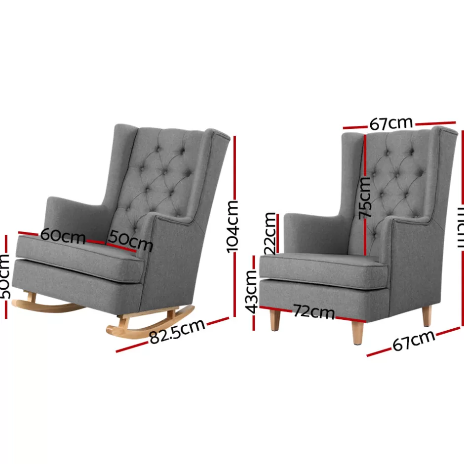Flash Sale Baby Direct Rocking Armchair Feeding Chair Linen Fabric Lounge Retro Grey