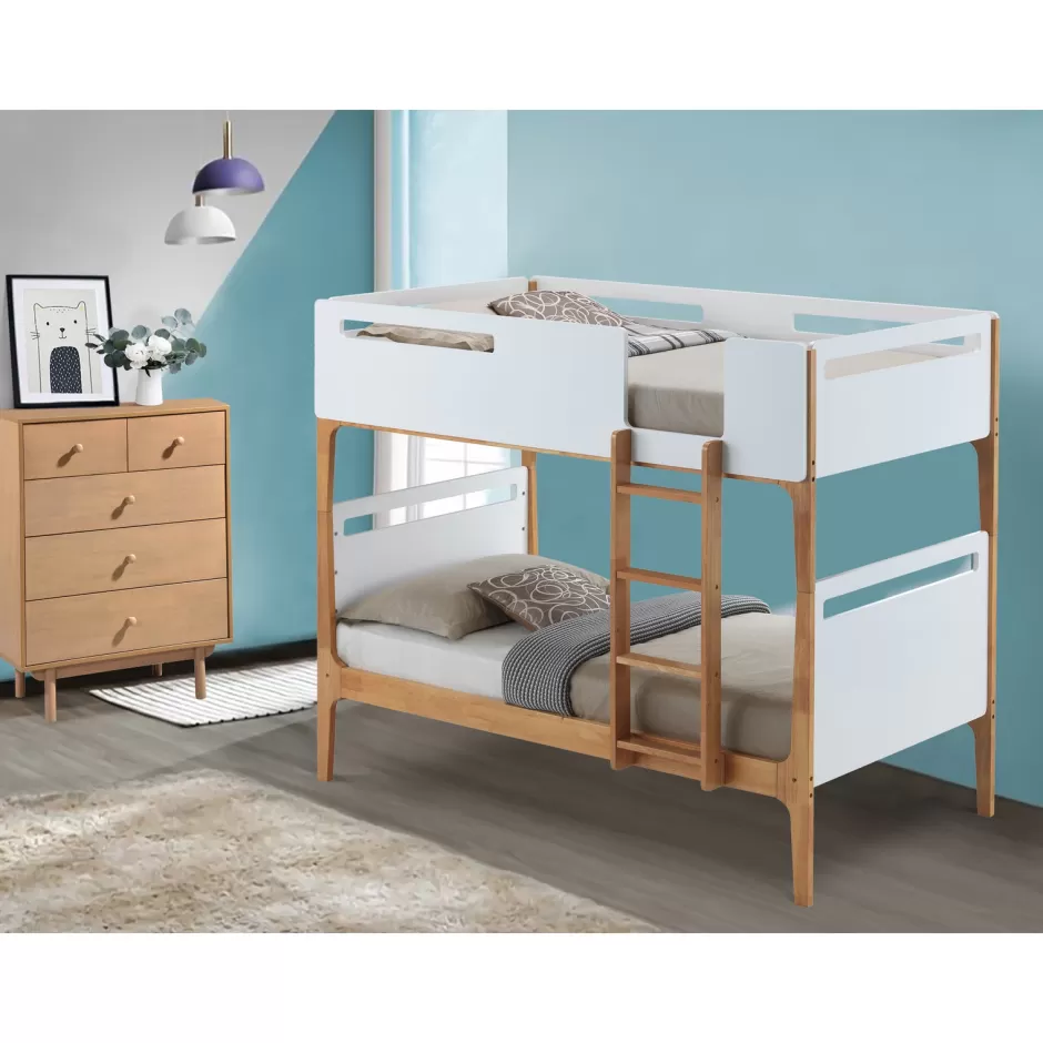 Cheap Baby Direct Baby Rose Single Bunk Bed Frame Solid Rubber Timber Wood Loft Furniture - White