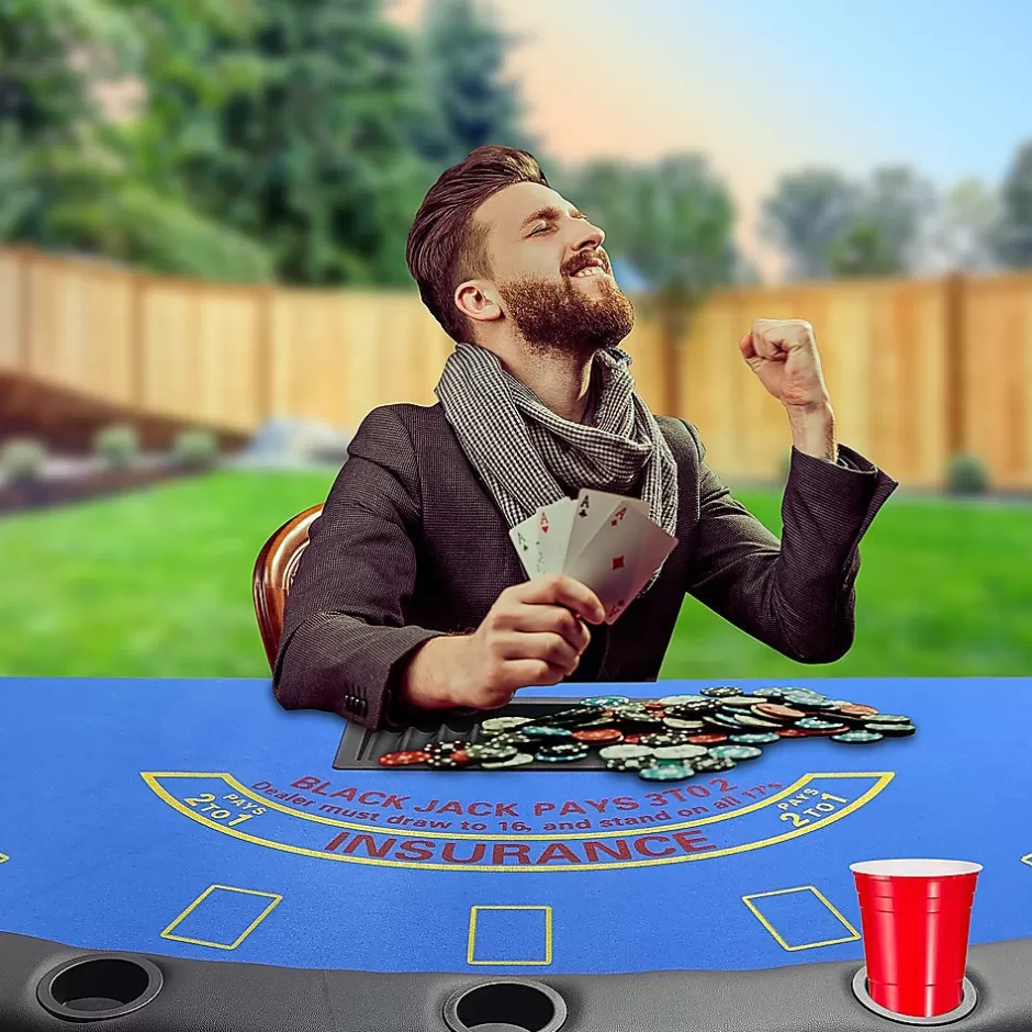 Cheap Baby Direct 185cm Folded 7 Player Poker Blackjack Table Game Desk W/Cup Holder