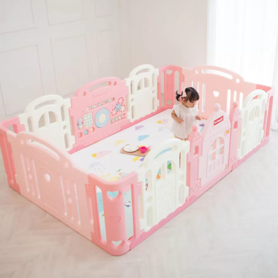 Clearance Baby Direct Dwinguler Castle Playpen for Baby - Baby Pink (EX Display)