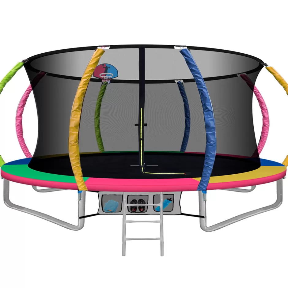 Cheap Baby Direct Everfit 14FT Trampoline Round Trampolines With Basketball Hoop Kids Present Gift Enclosure Safety Net Pad Outdoor Multi-coloured
