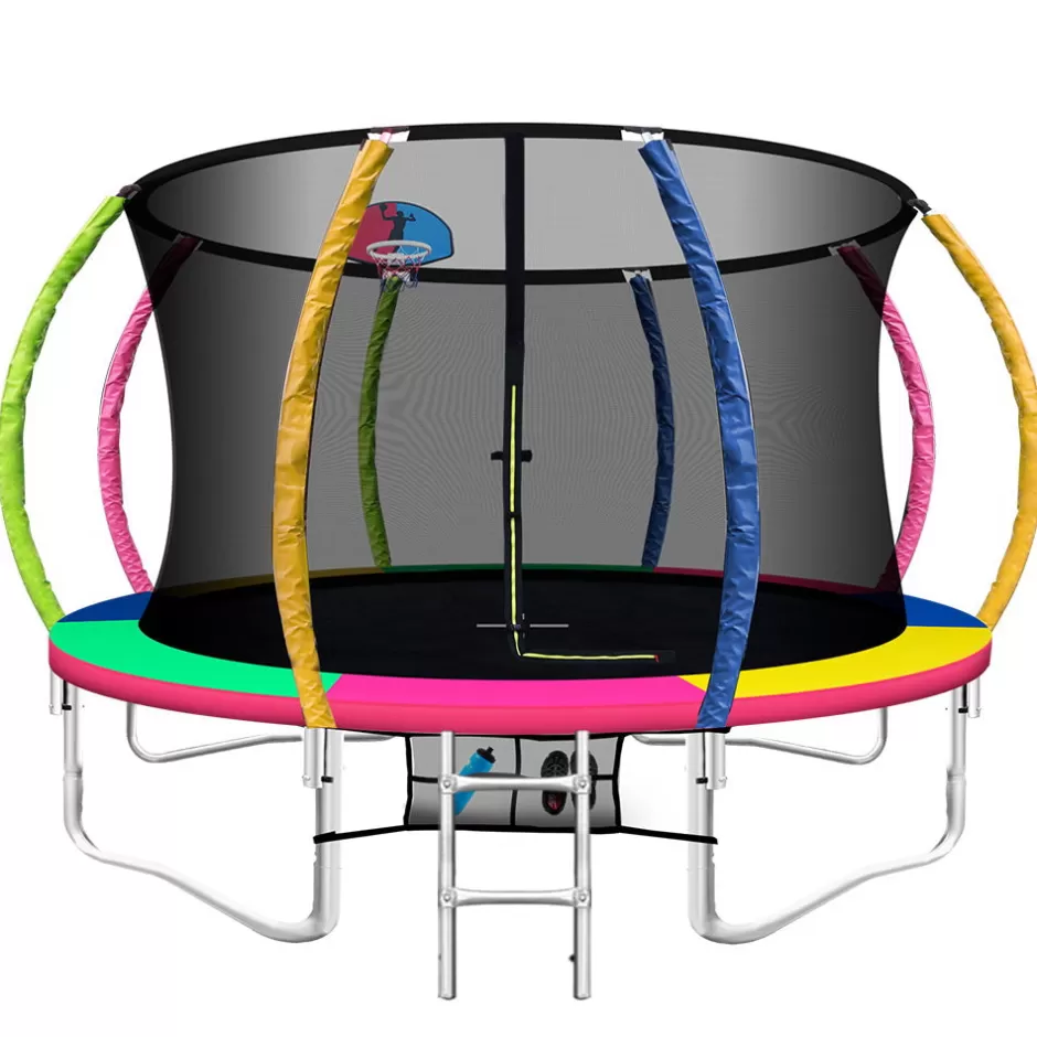 Best Baby Direct Everfit 12FT Trampoline Round Trampolines With Basketball Hoop Kids Present Gift Enclosure Safety Net Pad Outdoor Multi-coloured