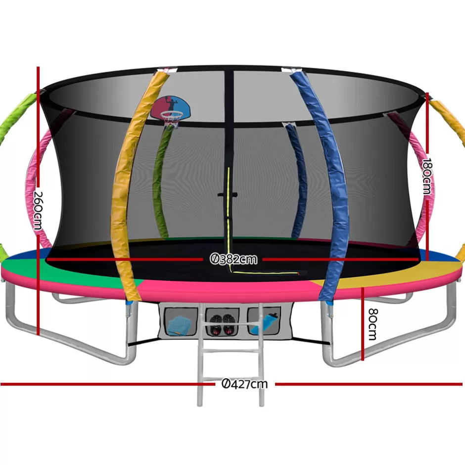 Cheap Baby Direct Everfit 14FT Trampoline Round Trampolines With Basketball Hoop Kids Present Gift Enclosure Safety Net Pad Outdoor Multi-coloured