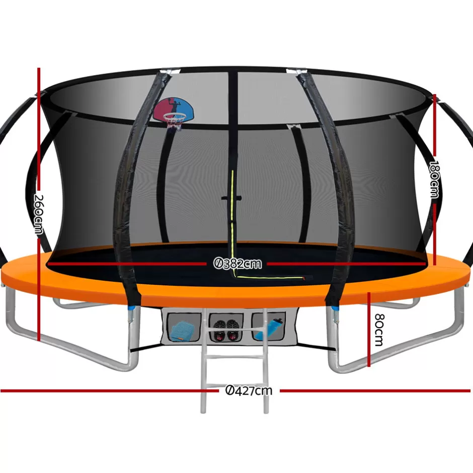Best Baby Direct Everfit 14FT Trampoline Round Trampolines With Basketball Hoop Kids Present Gift Enclosure Safety Net Pad Outdoor Orange
