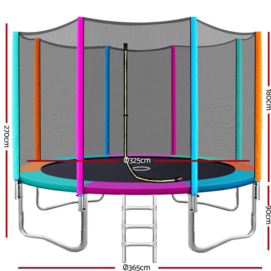 Best Baby Direct 12FT Trampoline Round Trampolines Kids Safety Net Enclosure Pad Outdoor Gift Multi-coloured