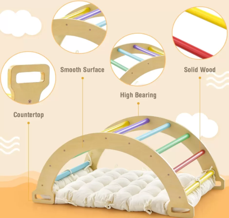New Baby Direct 3-in-1 Double-Sided Wooden Arch Rocker with Plush Cushion for Children
