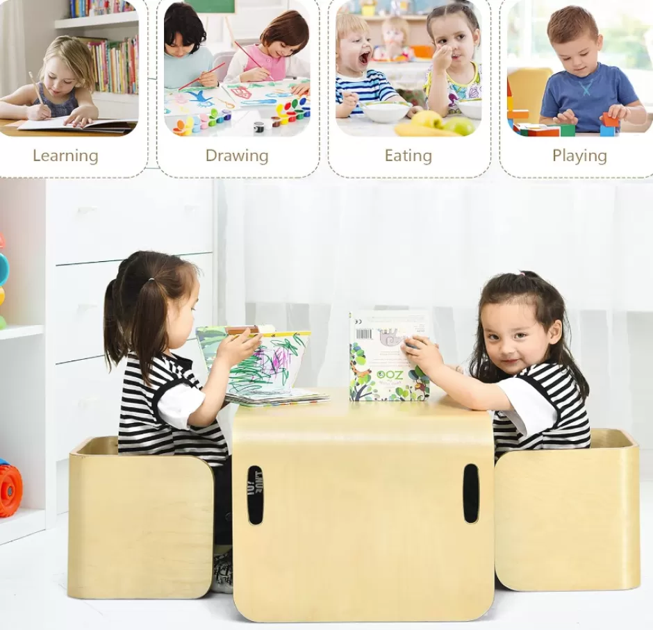 Cheap Baby Direct Keezi 3 PC Nordic Kids Table Chair Set Beige Desk Activity Compact Children