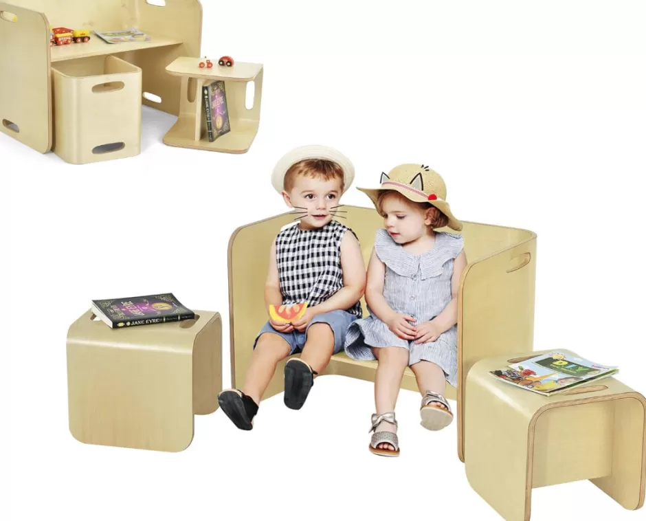 Cheap Baby Direct Keezi 3 PC Nordic Kids Table Chair Set Beige Desk Activity Compact Children