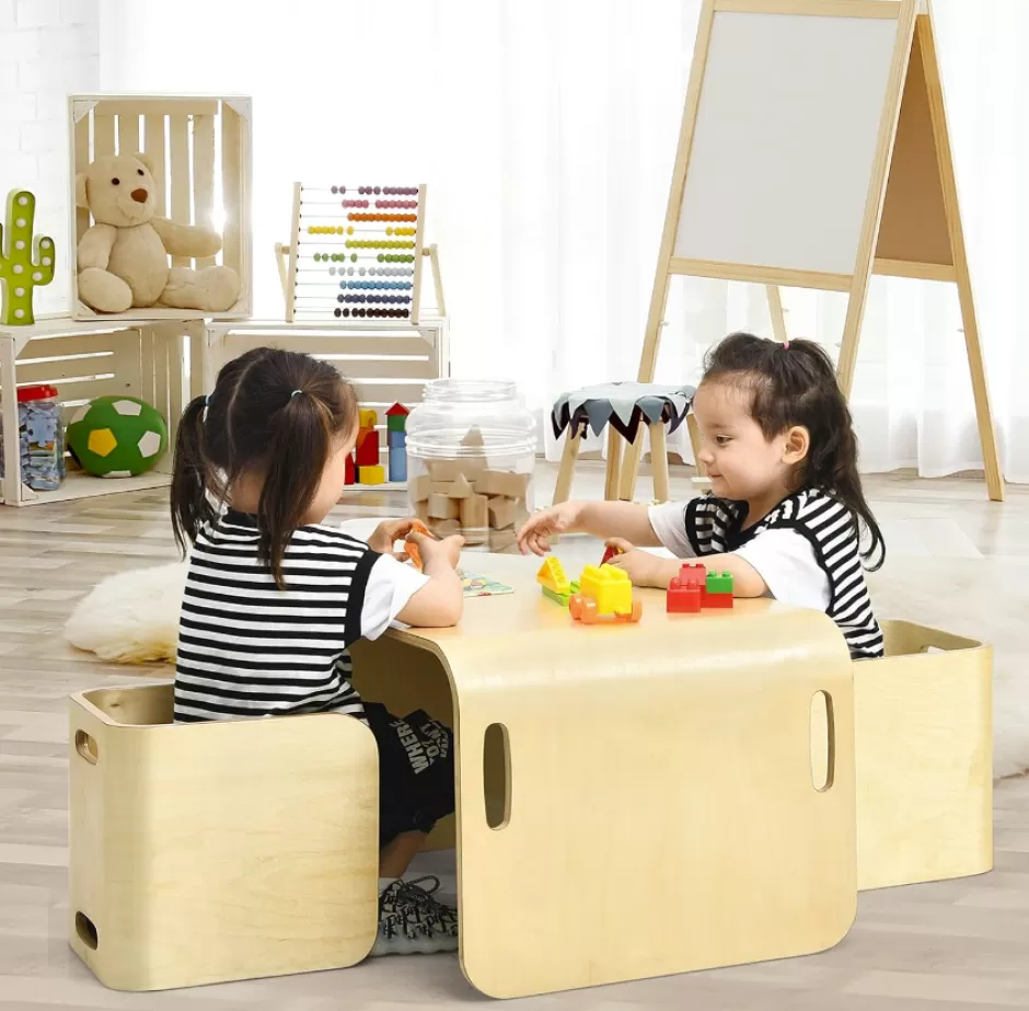 Cheap Baby Direct Keezi 3 PC Nordic Kids Table Chair Set Beige Desk Activity Compact Children