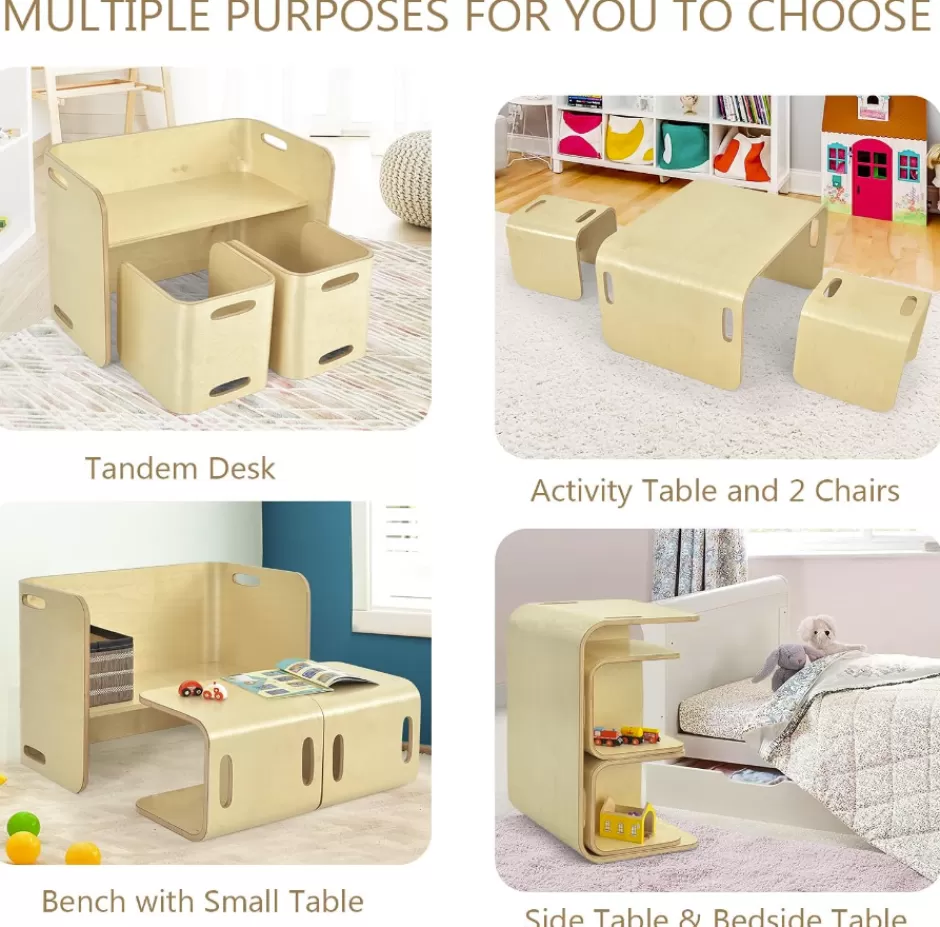 Cheap Baby Direct Keezi 3 PC Nordic Kids Table Chair Set Beige Desk Activity Compact Children