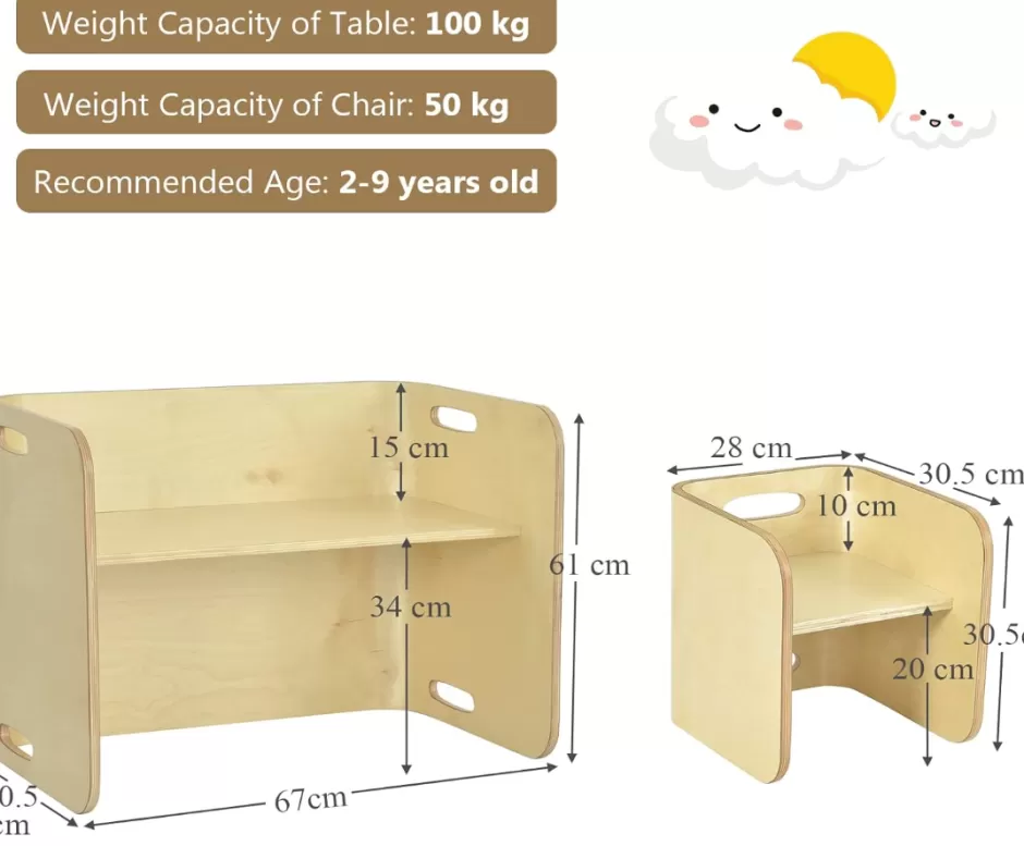 Cheap Baby Direct Keezi 3 PC Nordic Kids Table Chair Set Beige Desk Activity Compact Children