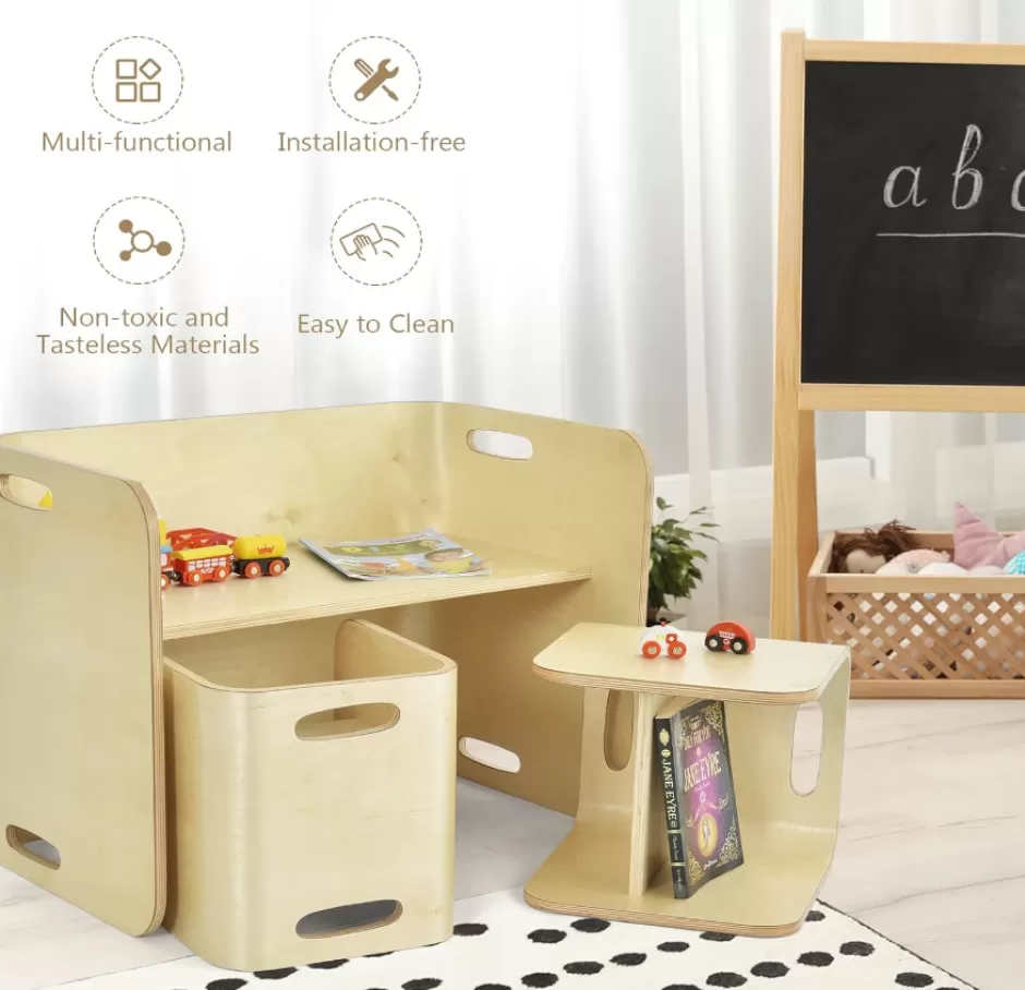 Cheap Baby Direct Keezi 3 PC Nordic Kids Table Chair Set Beige Desk Activity Compact Children