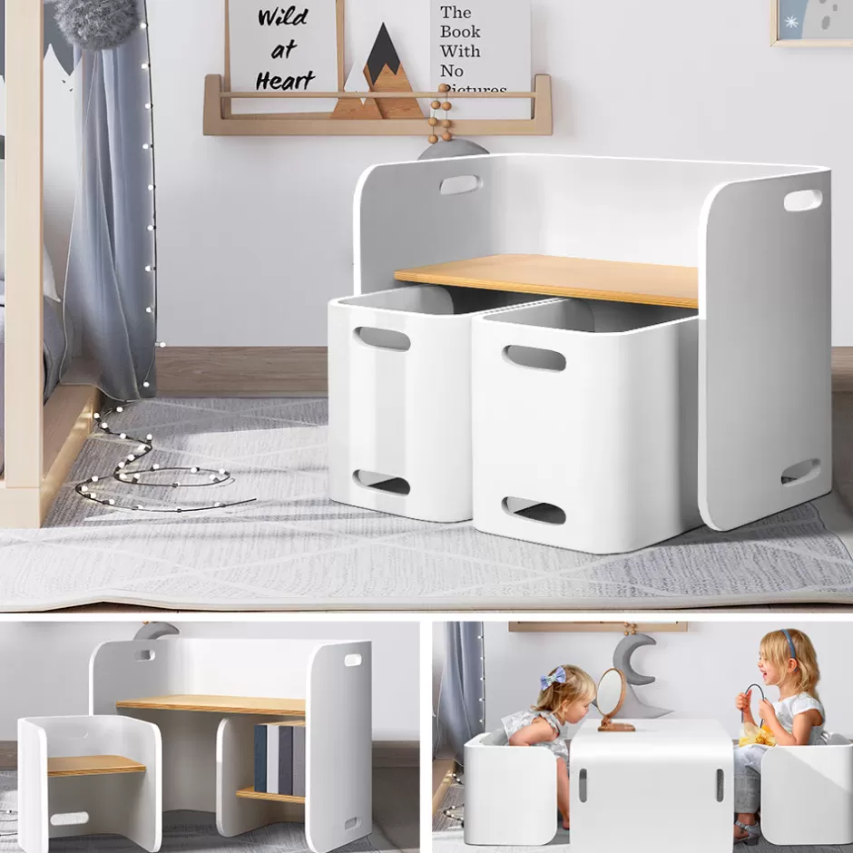 Discount Baby Direct Keezi 3 PC Nordic Kids Table Chair Set White Desk Activity Compact Children