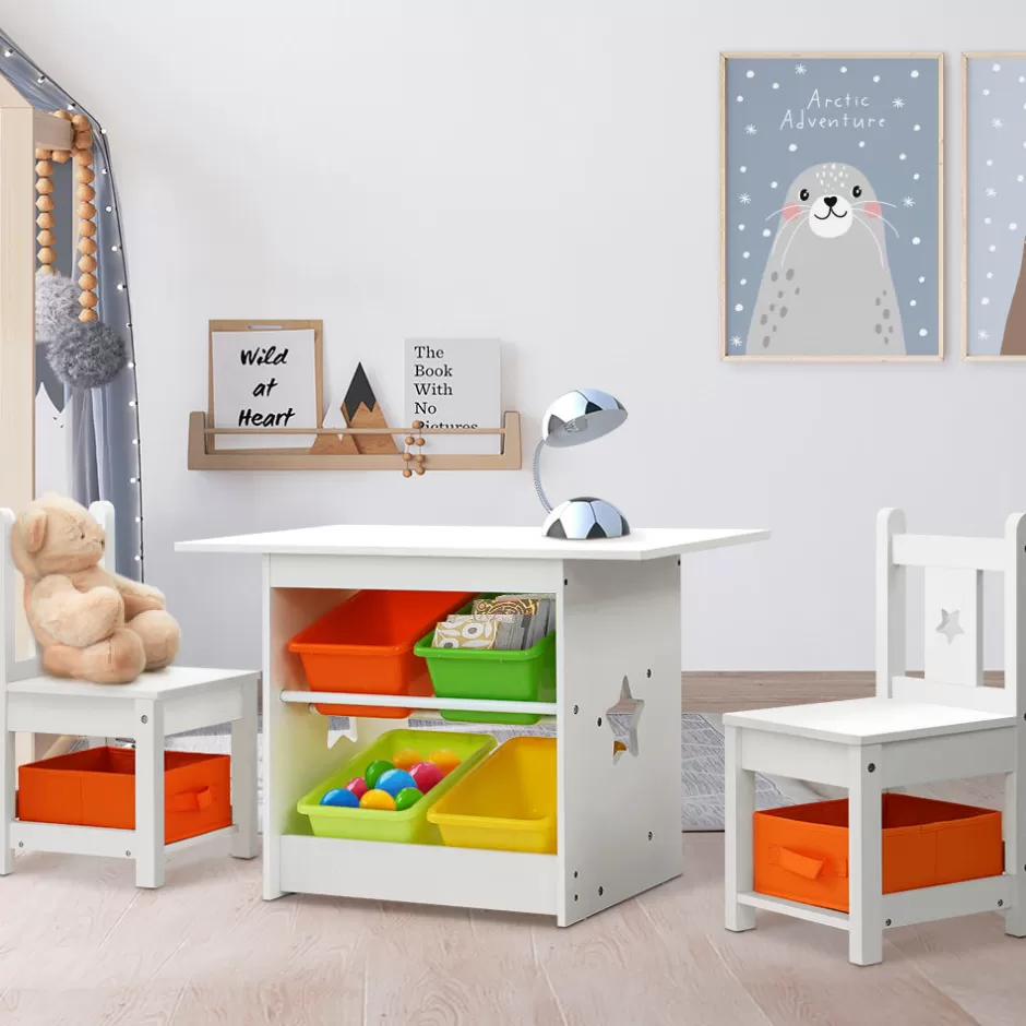 Cheap Baby Direct Keezi 3 PCS Kids Table and Chairs Set Children Furniture Play Toys Storage Box