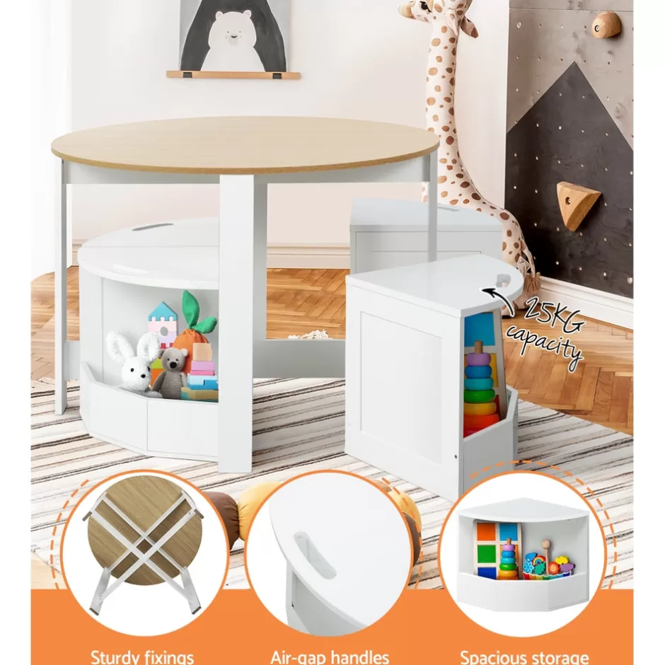 Cheap Baby Direct Keezi 5 PCS Kids Table and Chairs Set Storage Chair Wooden Play Study Desk Sets