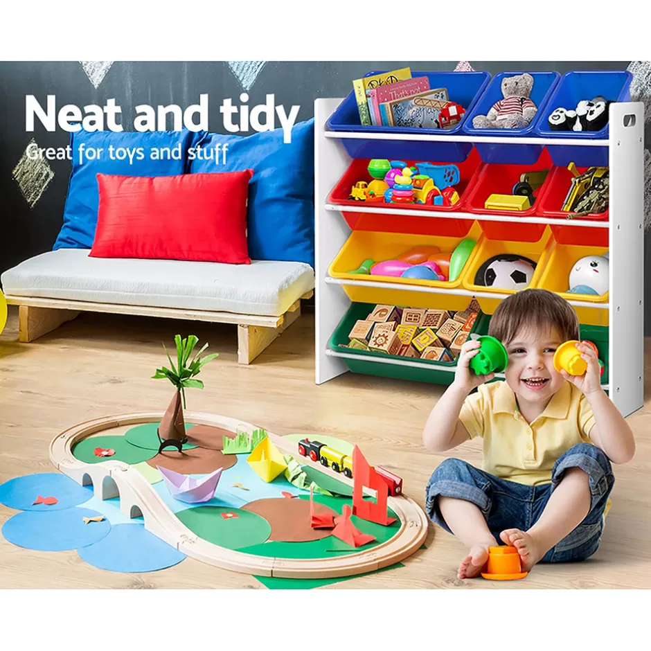 Online Baby Direct Keezi 12 Plastic Bins Kids Toy Organiser Box Bookshelf Storage Children Rack