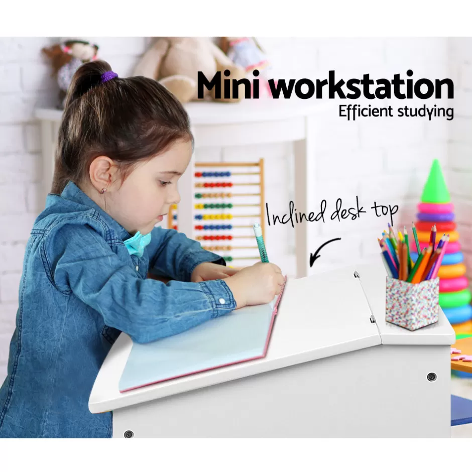 Store Baby Direct Keezi Kids Table Chairs Set Children Drawing Writing Desk Storage Toys Play