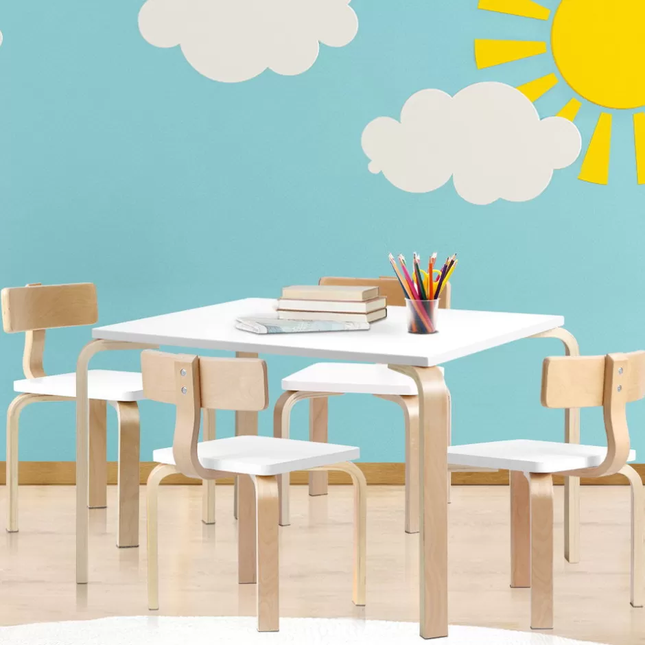 Cheap Baby Direct Keezi Nordic Kids Table Chair Set Desk 5PC Activity Dining Study Children Modern
