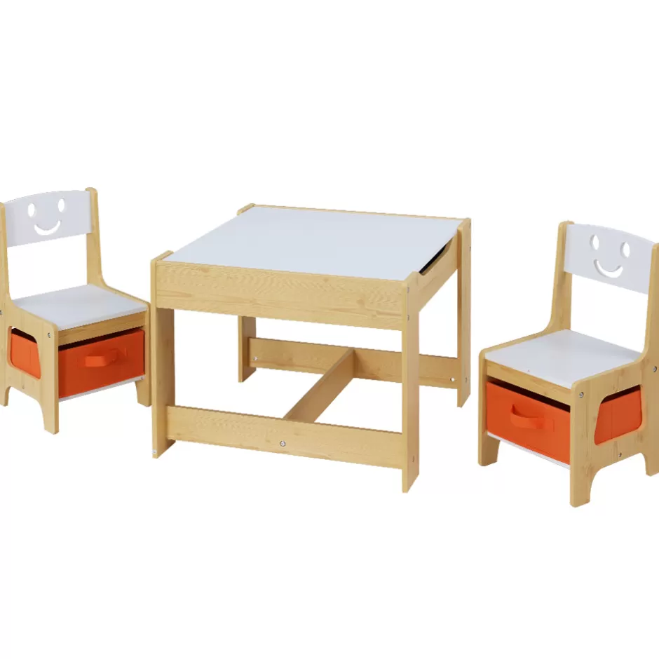 Fashion Baby Direct Keezi 3PCS Kids Table and Chairs Set Activity Chalkboard Toys Storage Box Desk