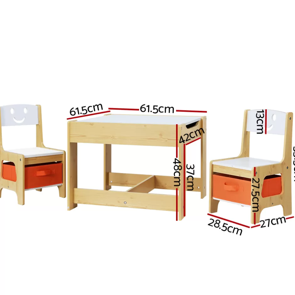 Fashion Baby Direct Keezi 3PCS Kids Table and Chairs Set Activity Chalkboard Toys Storage Box Desk