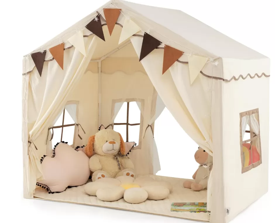 Outlet Baby Direct Kids Large Play Tent House with Fabric and Screen Curtains Star Lights