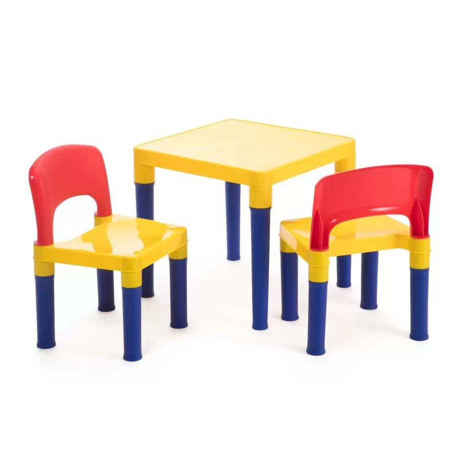 New Baby Direct Kids Table & 2 Chairs Plastic Set (Blue, Red & Yellow)