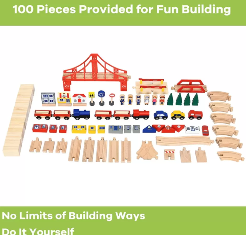 Online Baby Direct Kids Wooden Train Track Railway Set Table with 100 Multicolor Pieces