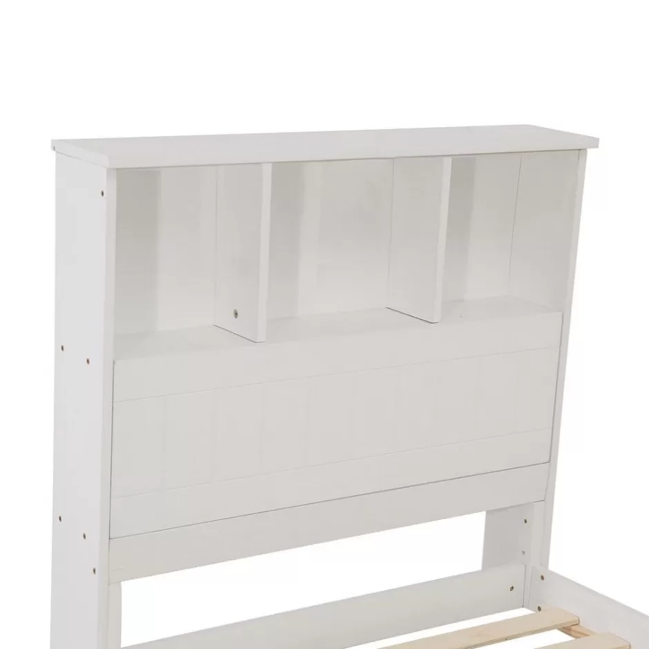 Discount Baby Direct King Single Solid Pine Timber Bed Frame with Bookshelf Storage Headboard- White