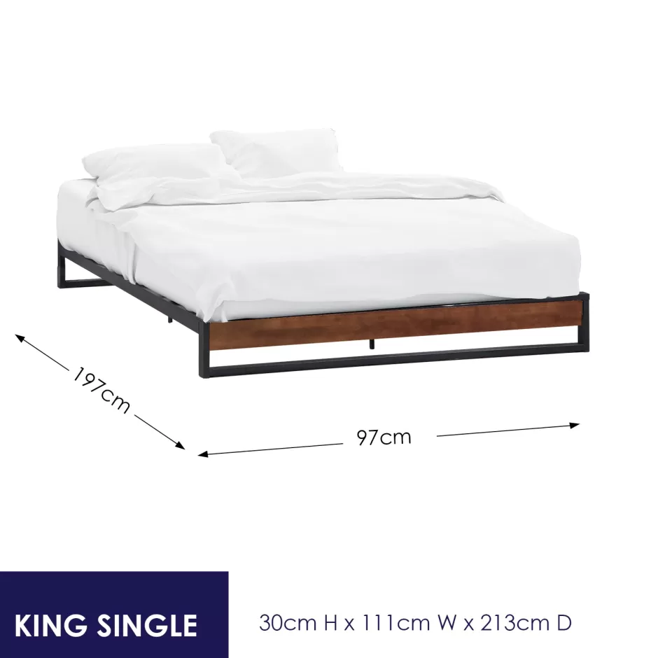 Discount Baby Direct Milano Decor Sorrento Metal Wood Bed Frame Mattress Base Platform Modern Black - King Single - Black
