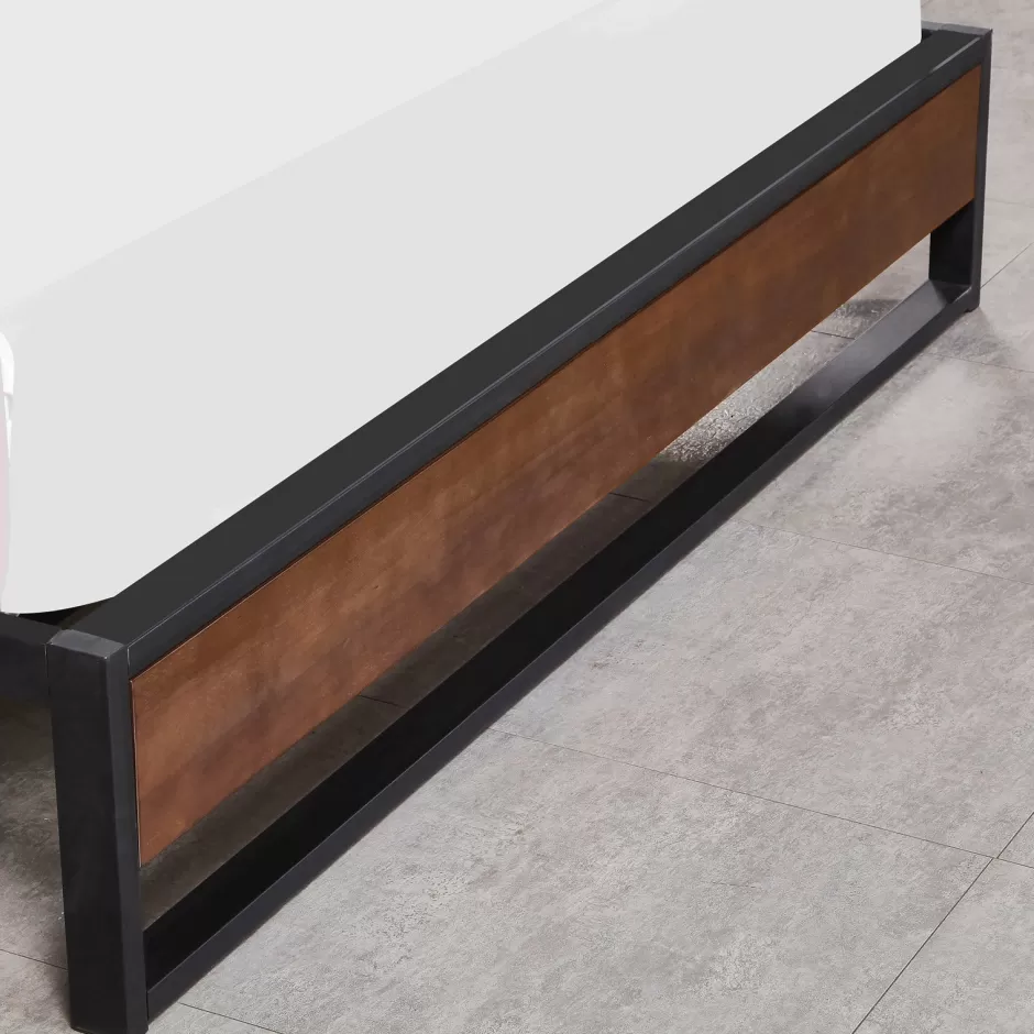 Discount Baby Direct Milano Decor Sorrento Metal Wood Bed Frame Mattress Base Platform Modern Black - King Single - Black