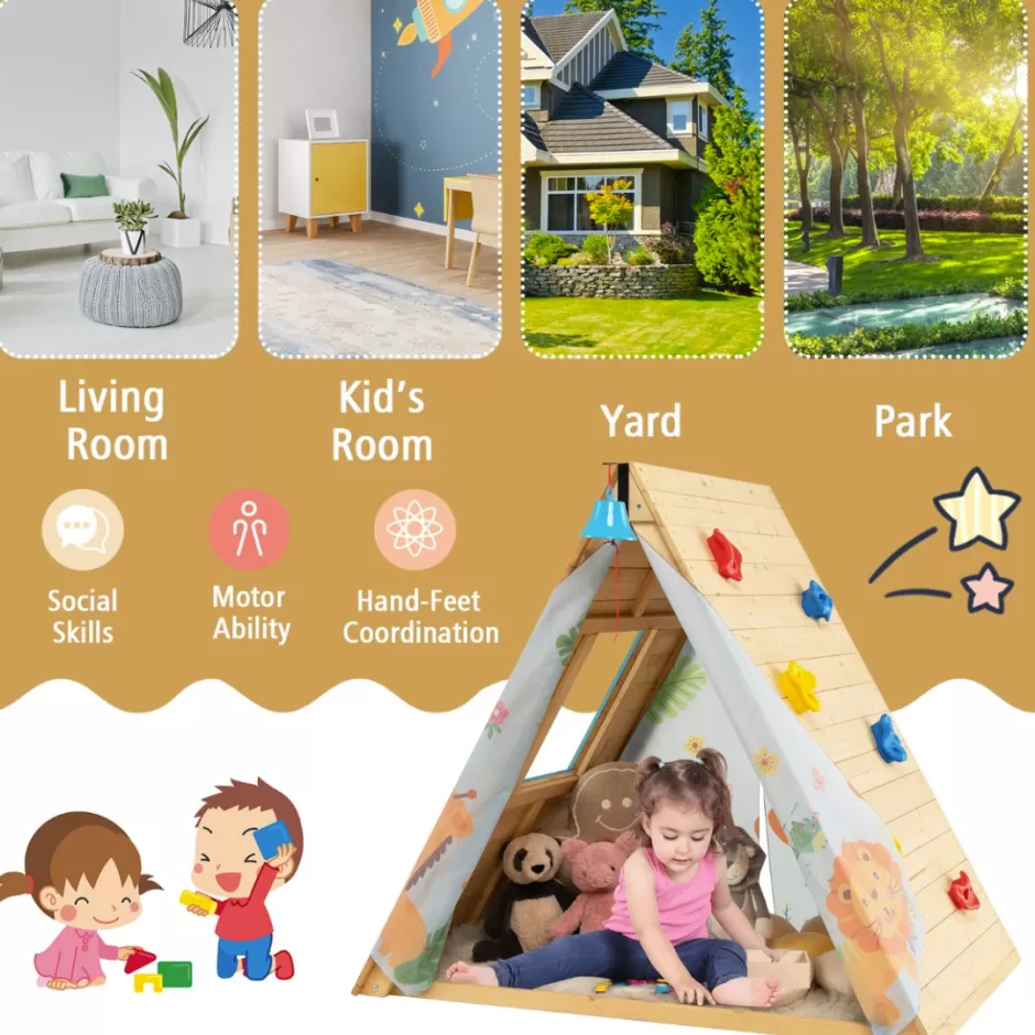 Best Sale Baby Direct Rever Bebe 2-in-1 Kids Play Tent with Wooden Climbing Triangle