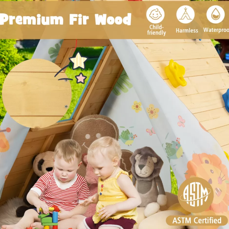 Best Sale Baby Direct Rever Bebe 2-in-1 Kids Play Tent with Wooden Climbing Triangle