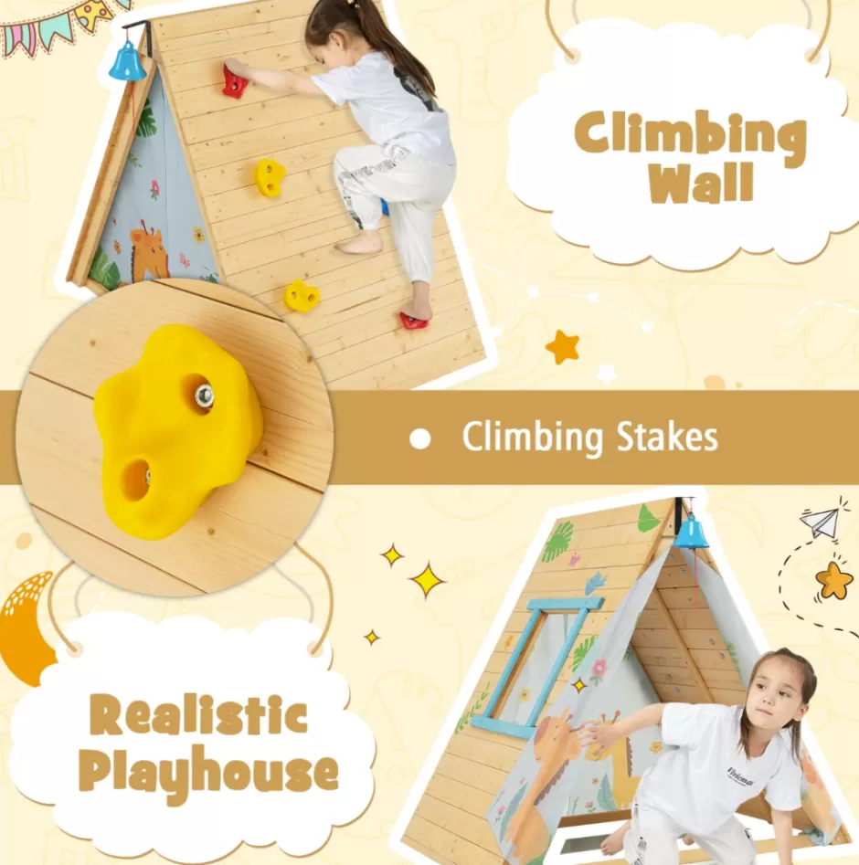Best Sale Baby Direct Rever Bebe 2-in-1 Kids Play Tent with Wooden Climbing Triangle