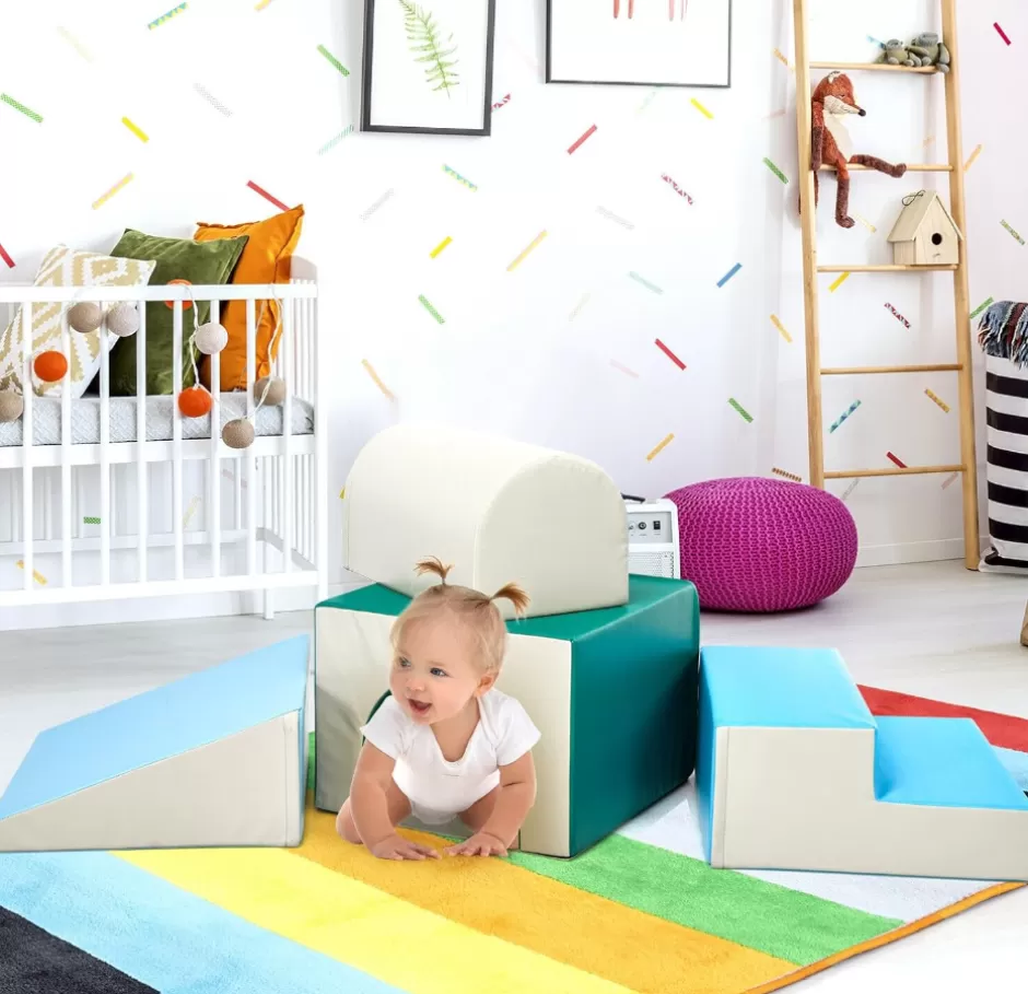 Clearance Baby Direct Rever Bebe  Kids Crawl & Climb Foam Play Set, 4 Pieces Baby Single-Tunnel Foam Climber