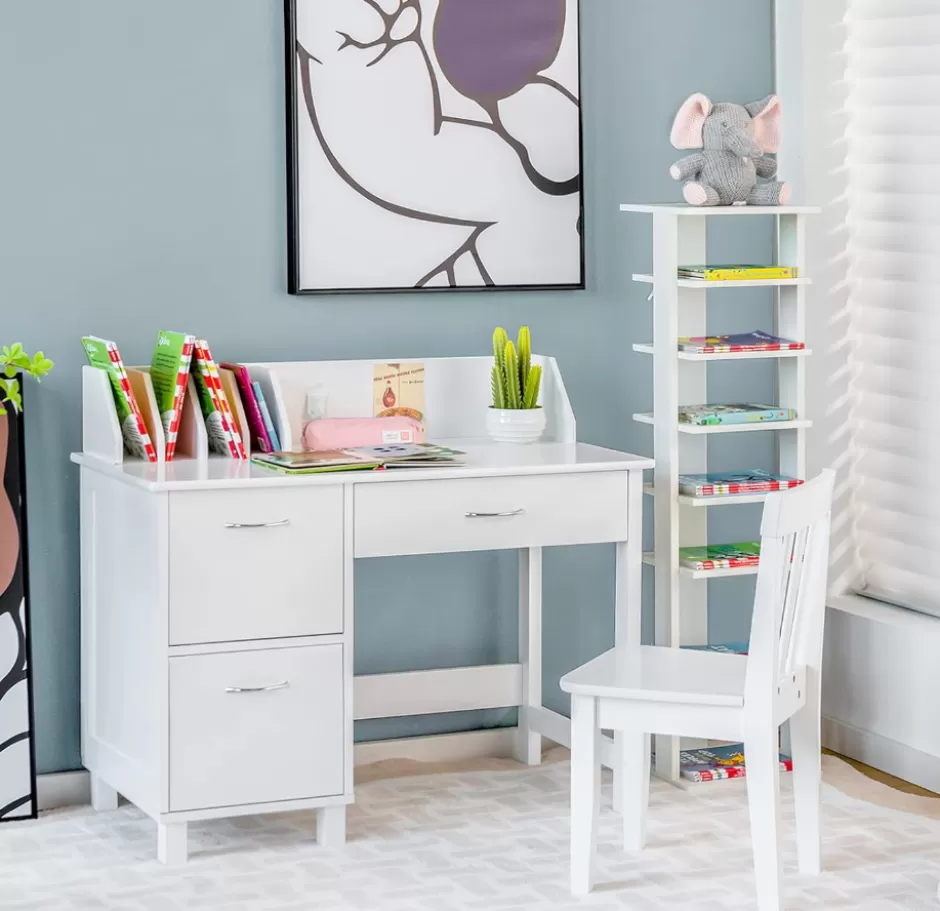 Outlet Baby Direct Rever Bebe Kids Learning Desk and Chair Set white with shelf and storage