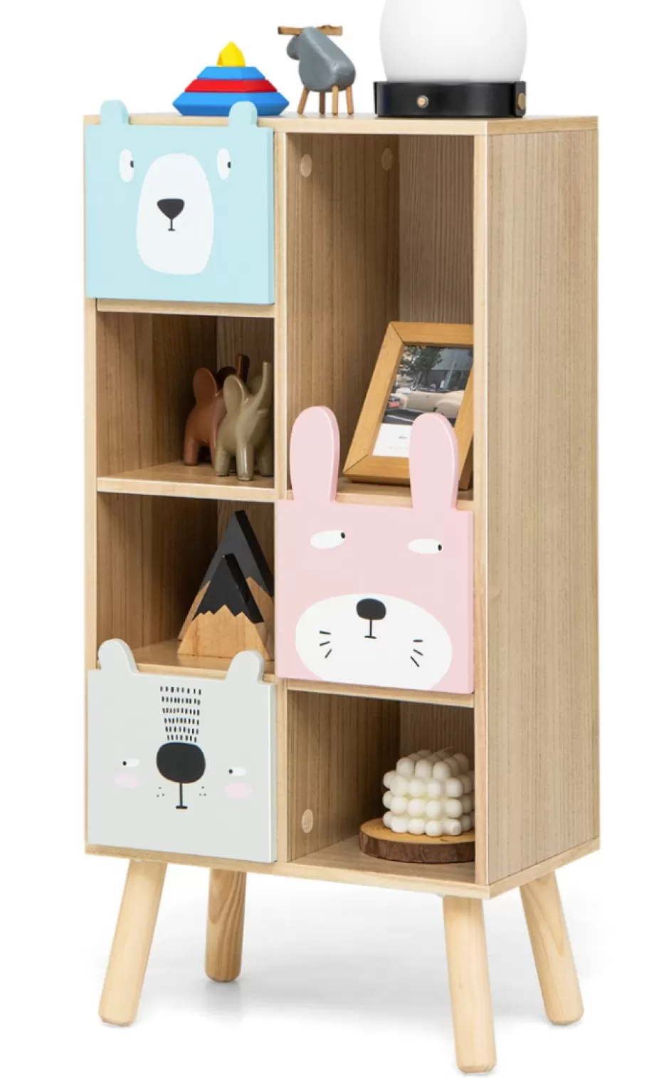 Fashion Baby Direct Rever Bebe Kids Storage Cabinet with 4 Cubbies & 3 Drawers for Books & Toys
