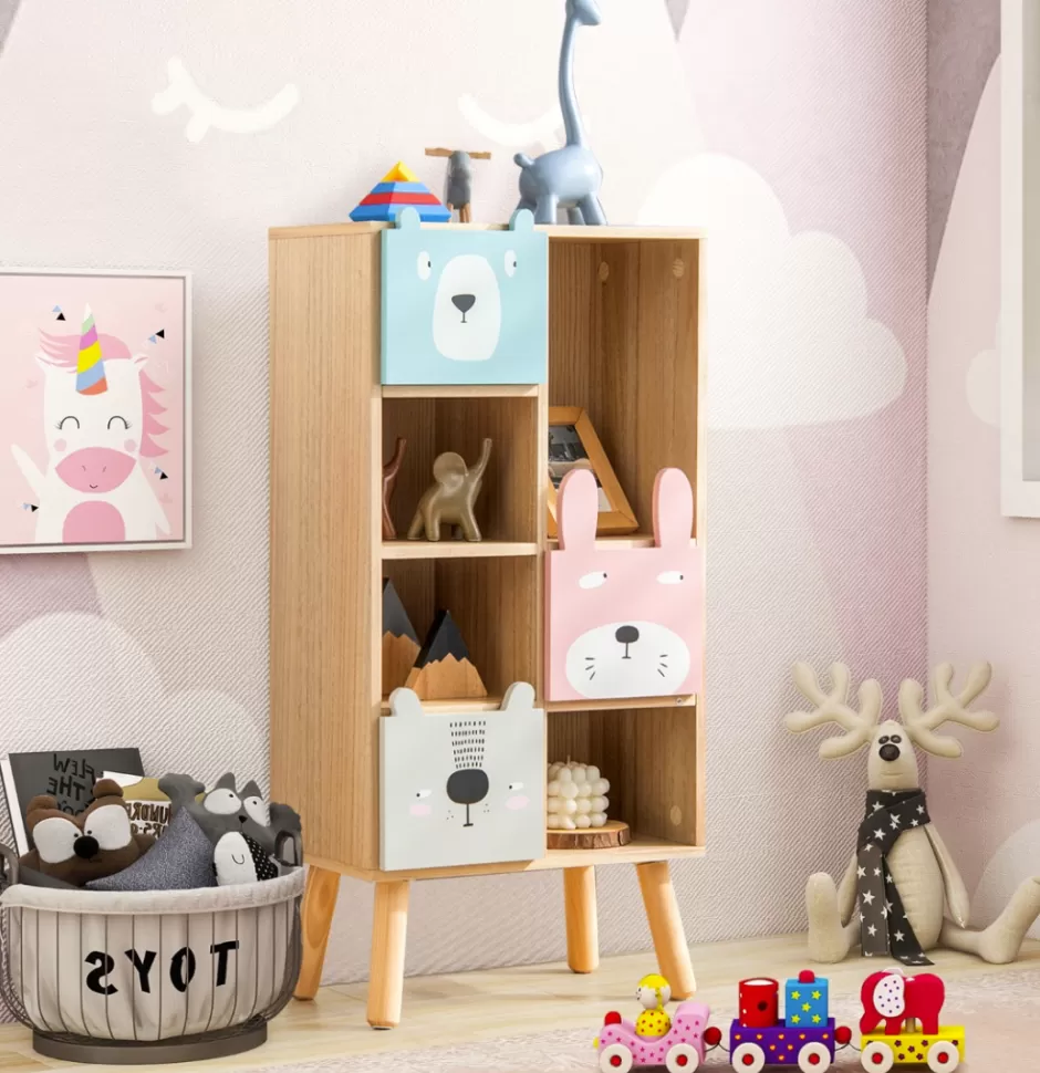 Fashion Baby Direct Rever Bebe Kids Storage Cabinet with 4 Cubbies & 3 Drawers for Books & Toys