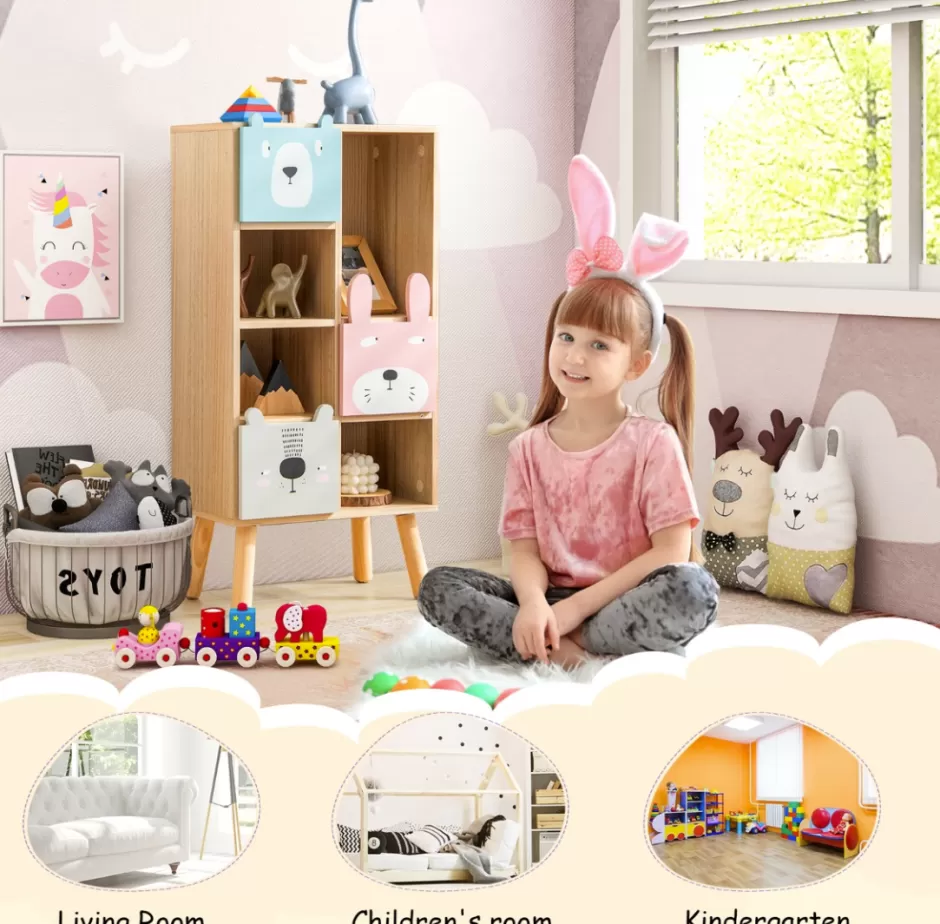 Fashion Baby Direct Rever Bebe Kids Storage Cabinet with 4 Cubbies & 3 Drawers for Books & Toys