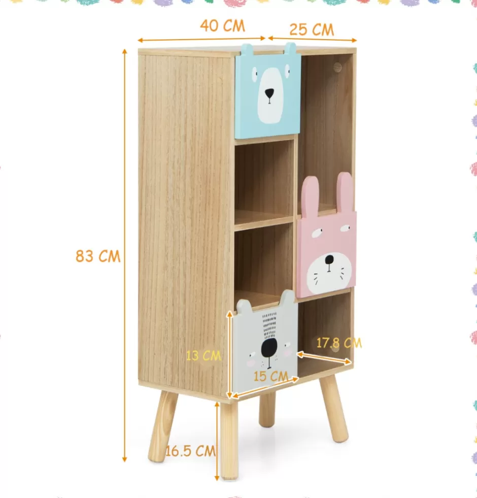 Fashion Baby Direct Rever Bebe Kids Storage Cabinet with 4 Cubbies & 3 Drawers for Books & Toys