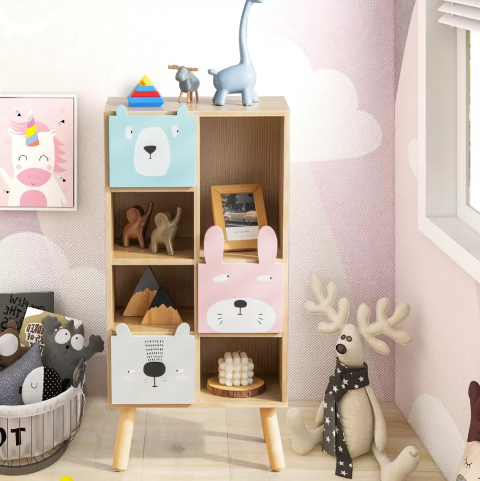 Fashion Baby Direct Rever Bebe Kids Storage Cabinet with 4 Cubbies & 3 Drawers for Books & Toys