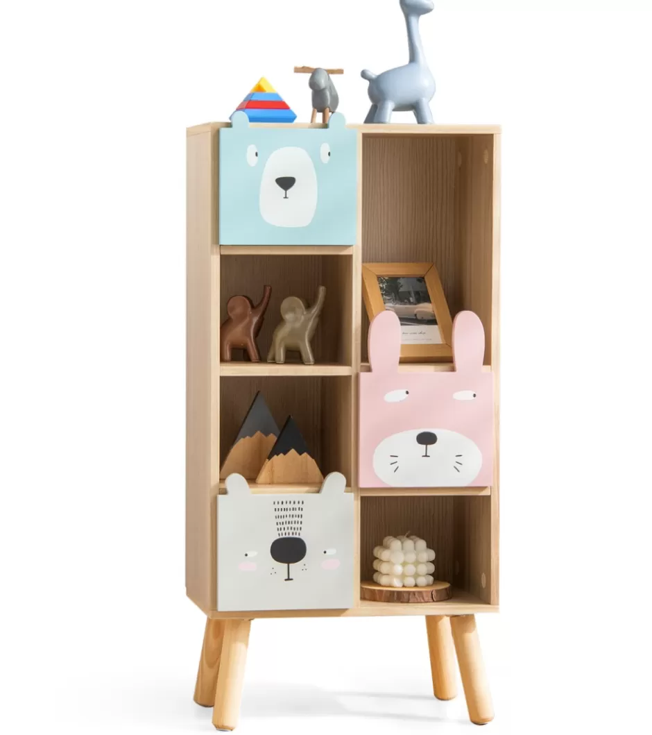 Fashion Baby Direct Rever Bebe Kids Storage Cabinet with 4 Cubbies & 3 Drawers for Books & Toys